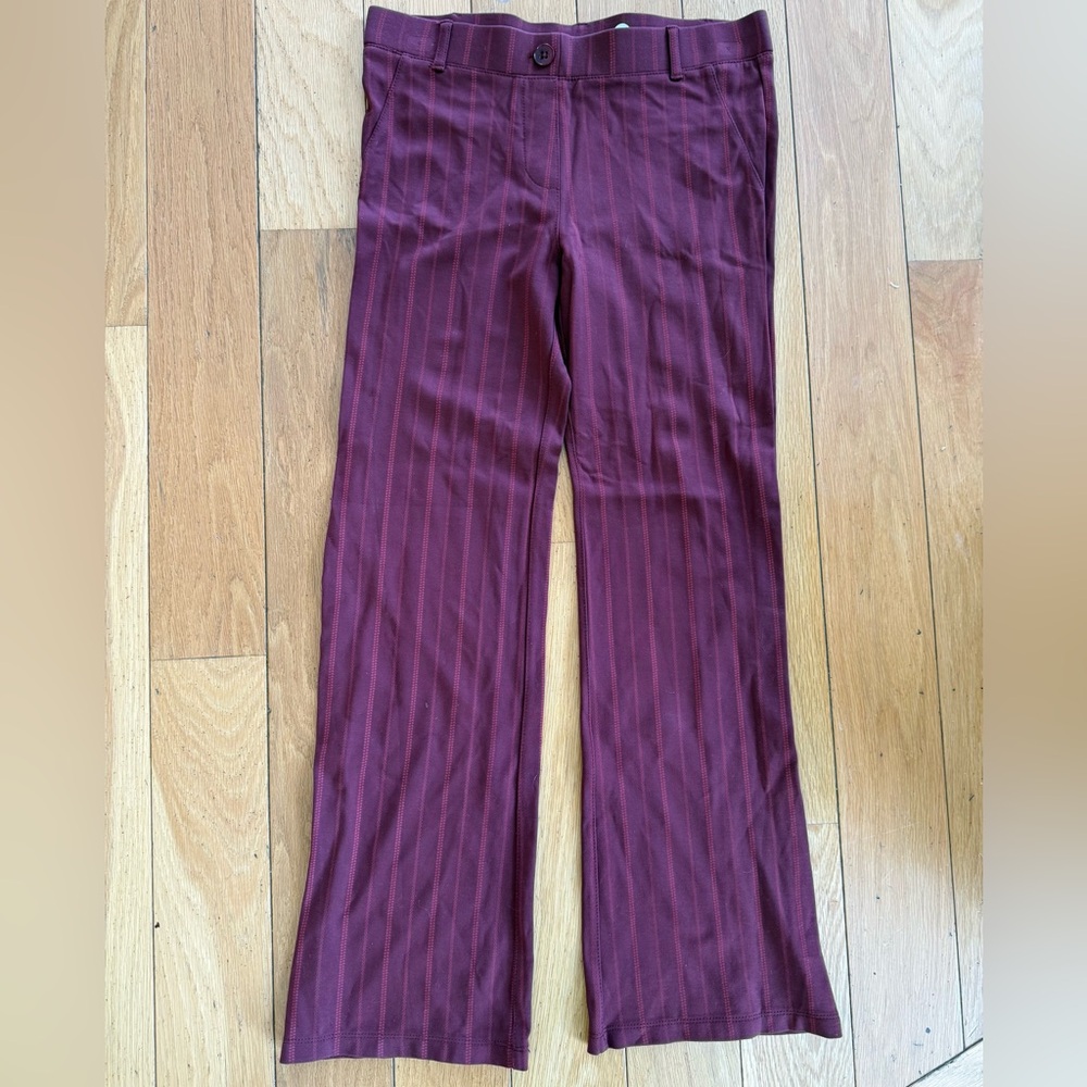 Betabrand Burgundy Striped Wide Leg Pants size medium petite